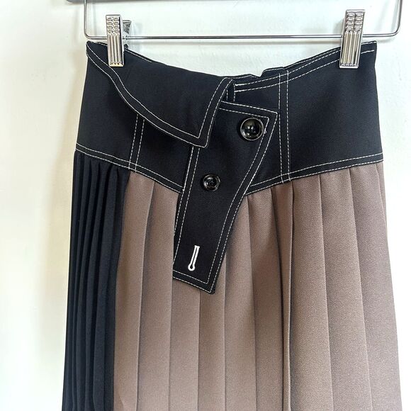 UNITED TOKYO Long Asymmetric Pleated Skirt Black/Brown Color Comb Sz 1/US 4-6 - Picture 5 of 13